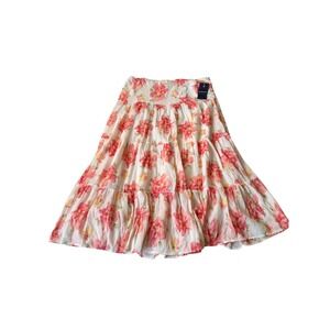 CHAPS Tiered Floral Midi Skirt Pearl Multi NWT Cotton Gauze Boho Women's Size L